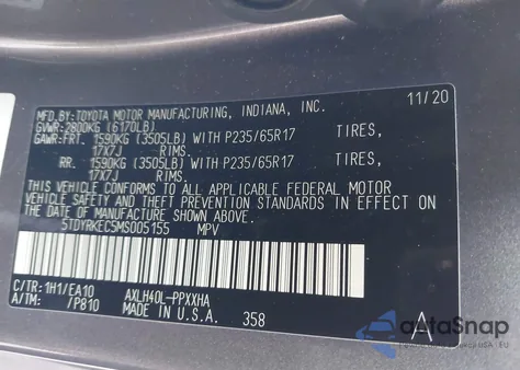 2021 Toyota Sienna Xle z USA, uszkodzony, nr VIN 5TDYRKEC5MS005155